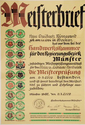 Meisterbrief Christoph Vinnepand