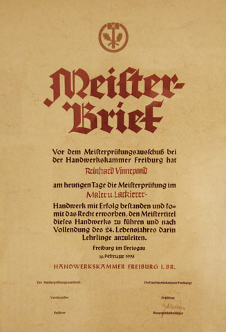 Meisterbrief Reinhard Vinnepand